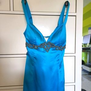 Elegant, backless, floor length, sapphire blue dress - FREE shipping